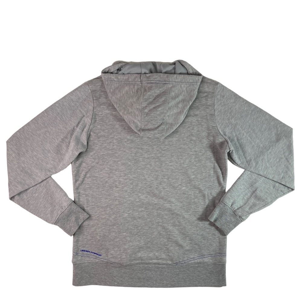 Under Armour Hoodie Womens Large Hooded Sweatshirt Gray Front Pocket Purple Logo - Picture 8 of 12